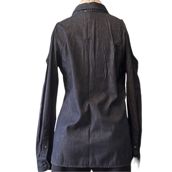 AG Adriano Goldschmied Button Down Cold Shoulder Long Sleeve, Dark Denim, Medium - Picture 10 of 11